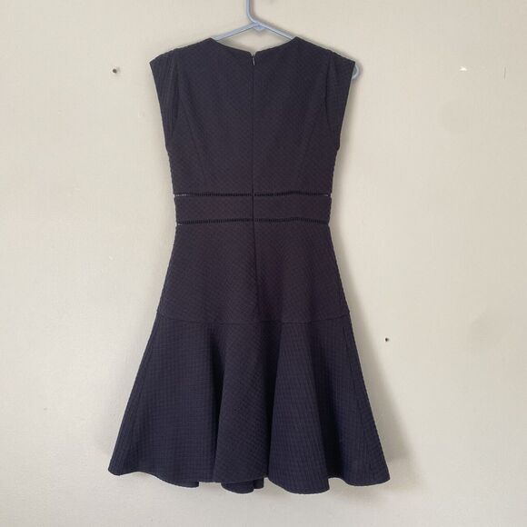 Rebecca Taylor Dress Size 0 Navy Blue Cap Sleeve Fit and Flare A Line Skater - Picture 2 of 8
